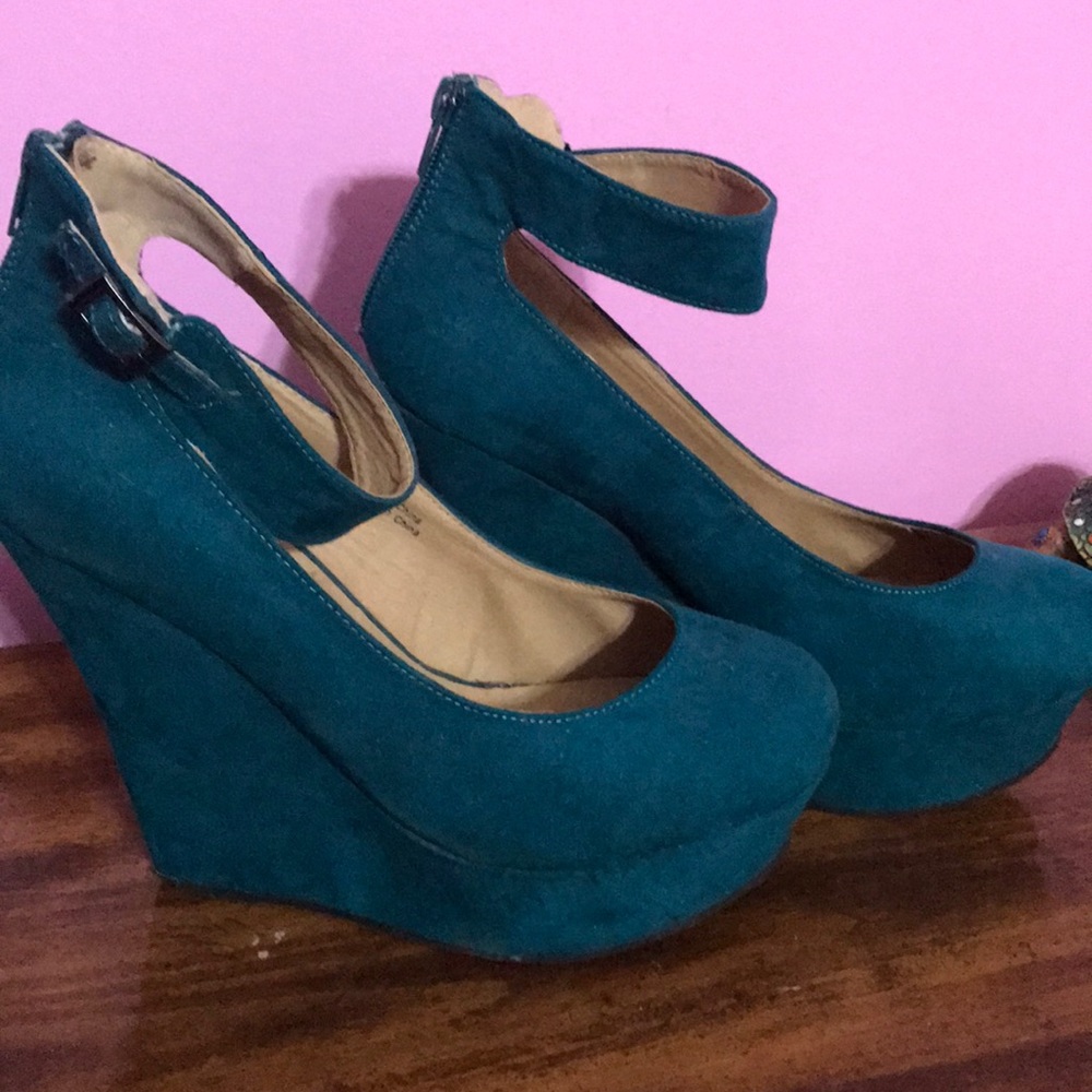 Faux Green/Blue Suede Wedges size 9 - forever 21